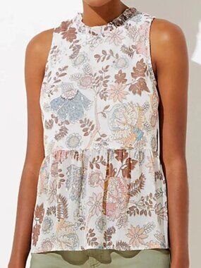 LOFT Metallic Shimmer Sleeveless Low Back Floral Flowy Top - Size Medium